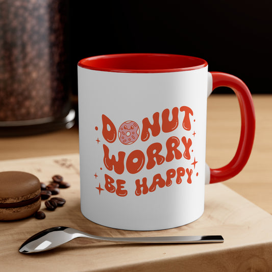 "Donut Worry Be Happy" Accent Coffee Mug, 11oz